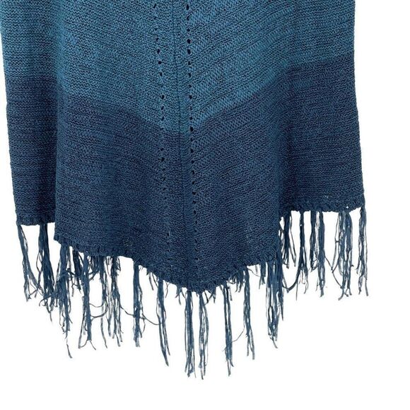 Max Sport Dark Ink Combo Fringed Poncho Sweater V-Neck S/M Blue MX13506-1 NWT - Picture 8 of 11
